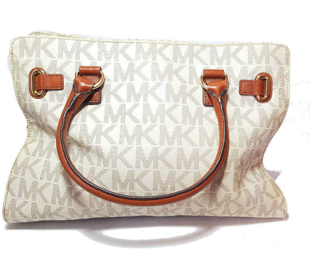 Michael Kors Monogram Vanilla Hamilton East West Satchel | Pre Loved |