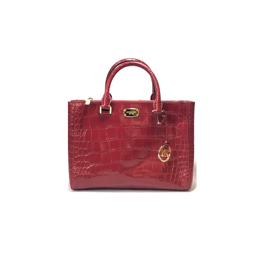 Michael Kors KELLEN Cherry Croc Embossed Leather Satchel | Gently Used |