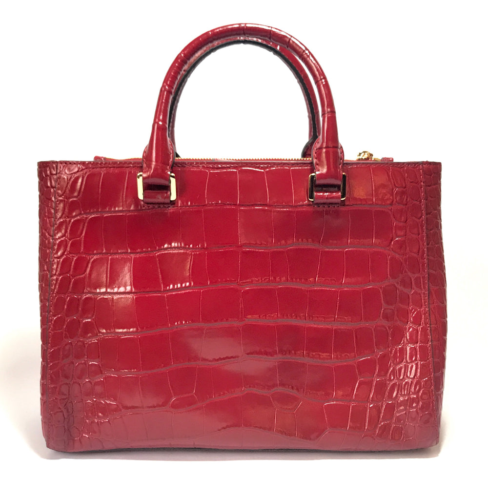 Michael Kors KELLEN Cherry Croc Embossed Leather Satchel | Gently Used |