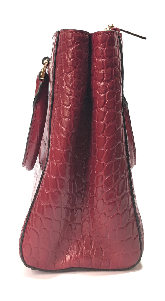 Michael Kors KELLEN Cherry Croc Embossed Leather Satchel | Gently Used |
