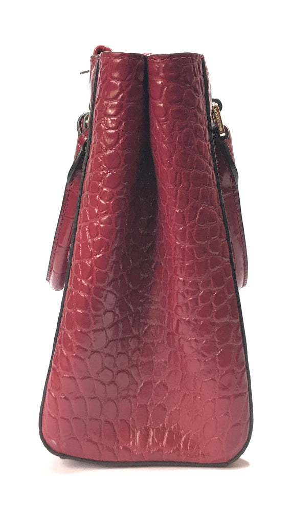 Michael Kors KELLEN Cherry Croc Embossed Leather Satchel | Gently Used |