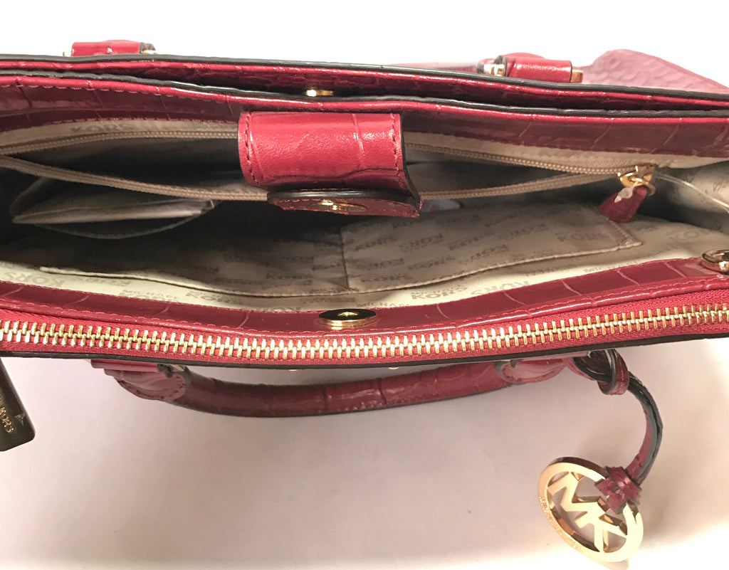 Michael Kors KELLEN Cherry Croc Embossed Leather Satchel | Gently Used |