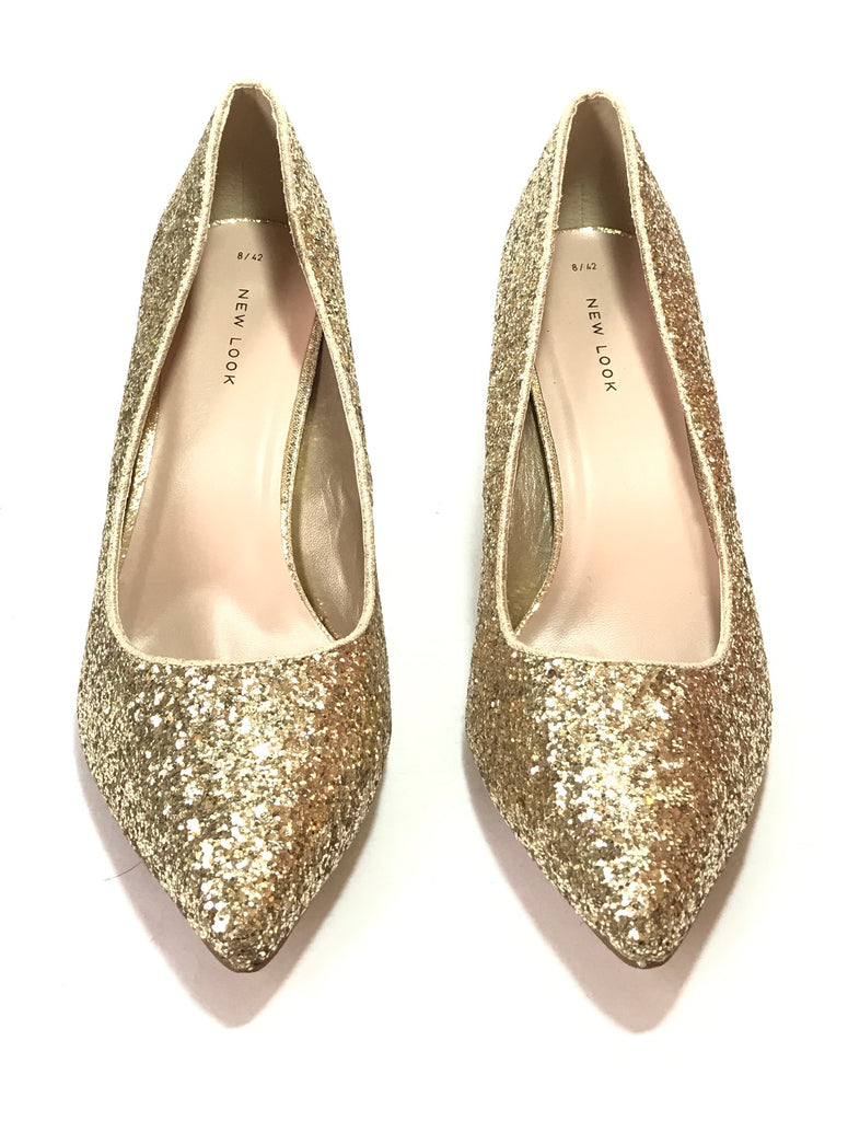 New Look Gold Glitter Sequins Pointed Pumps | Brand New | | Secret Stash