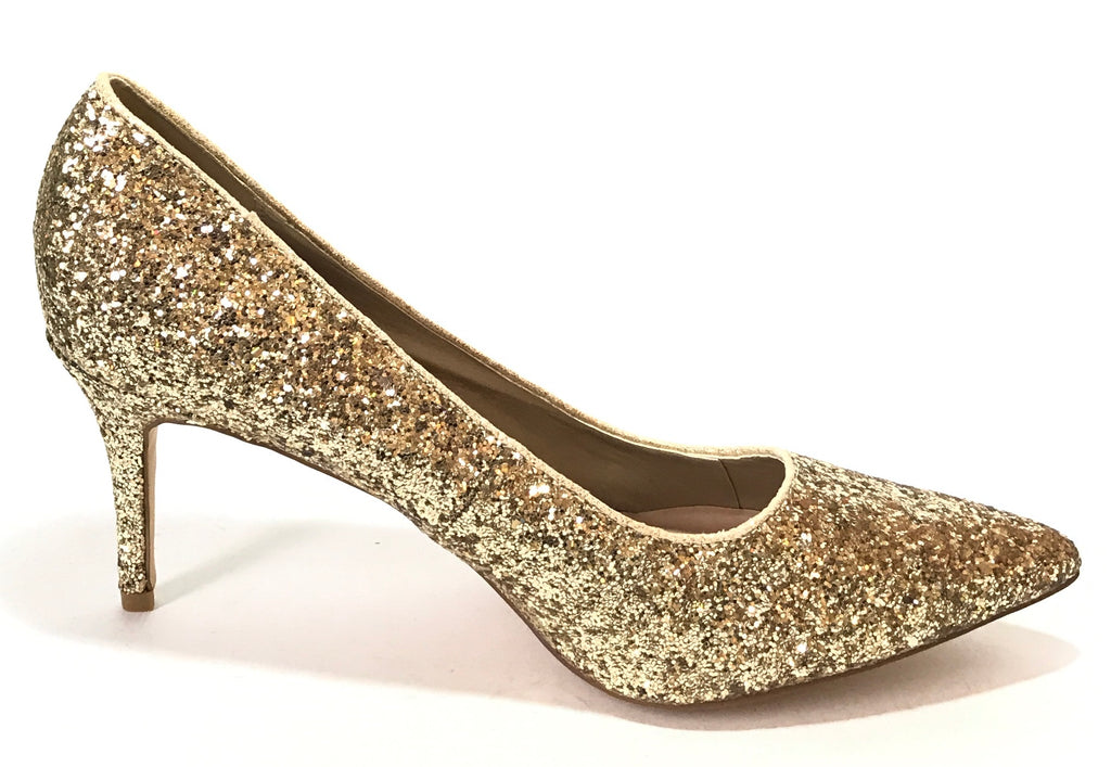 New Look Gold Glitter Sequins Pointed Pumps | Brand New |