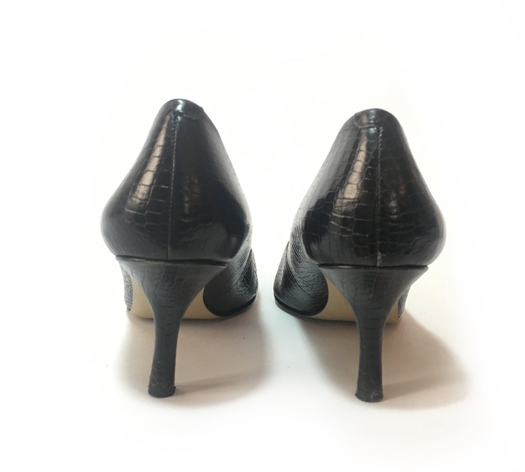 Nine West Black Croc Print Leather Pointed Heels | Pre Loved |