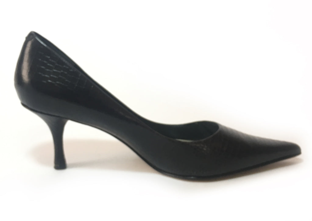 Nine West Black Croc Print Leather Pointed Heels | Pre Loved |