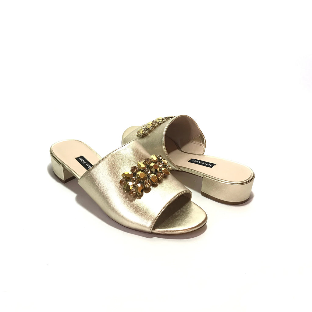 Nine West Gold Jewelled Mules | Brand New |