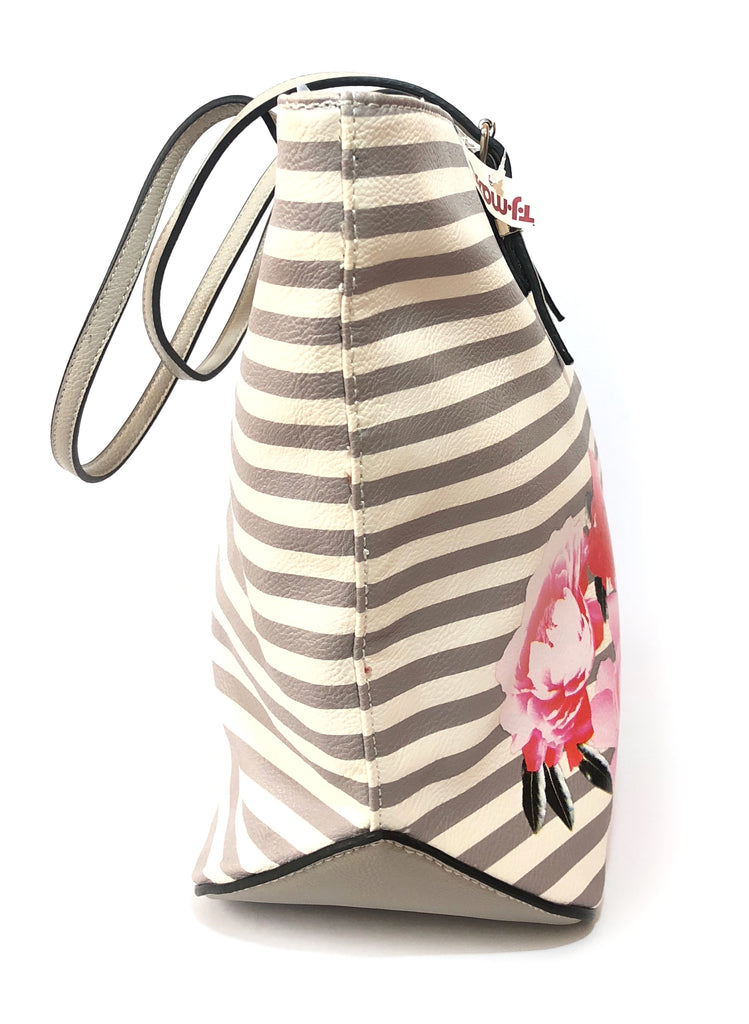 Nine West 'It Girl' Grey & White Striped Tote Bag | Brand New |