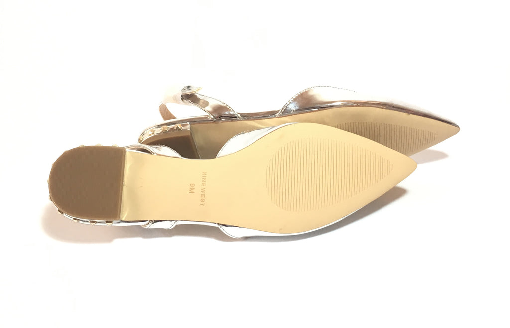 Nine West ALORAO Silver Pointed Patent Flats | Brand New |