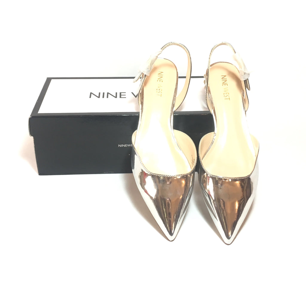 Nine West ALORAO Silver Pointed Patent Flats | Brand New |