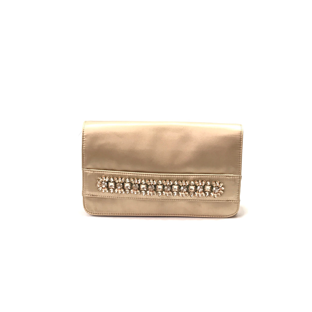 Nine West Taupe Satin Rhinestones Clutch | Gently Used |