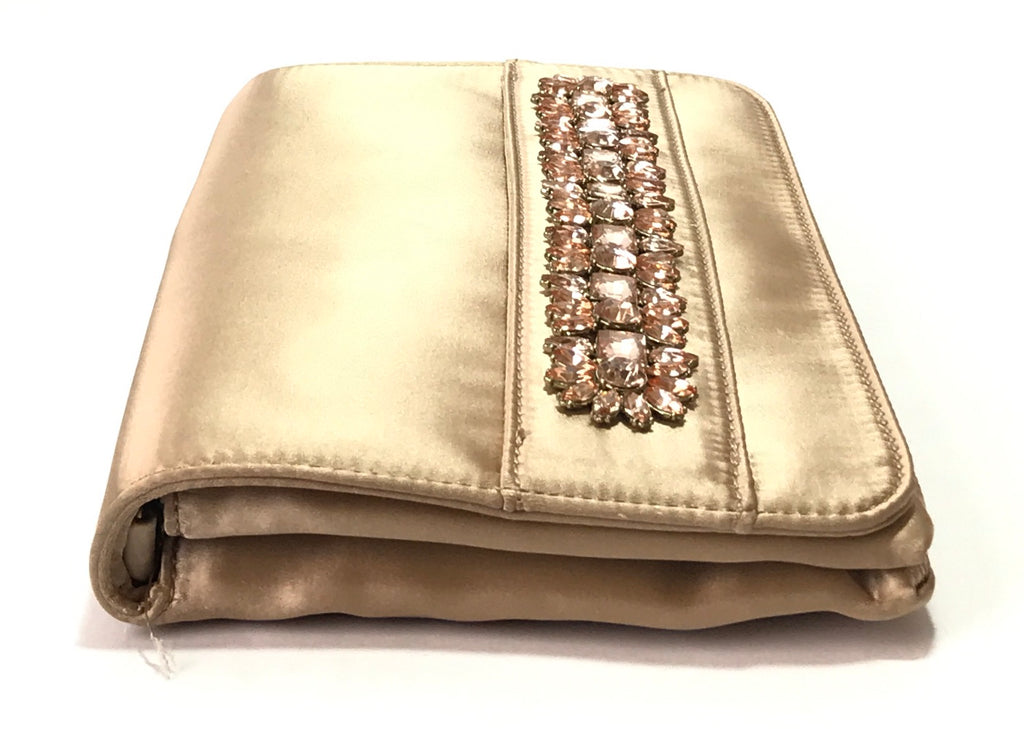 Nine West Taupe Satin Rhinestones Clutch | Gently Used |