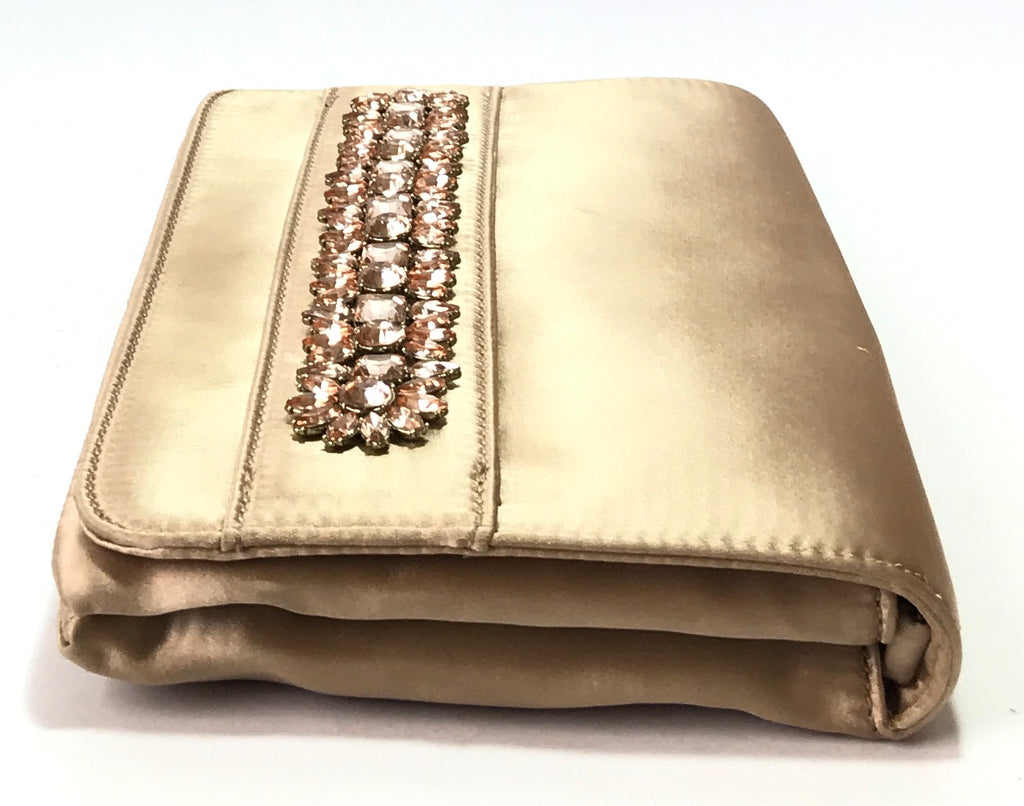 Nine West Taupe Satin Rhinestones Clutch | Gently Used |