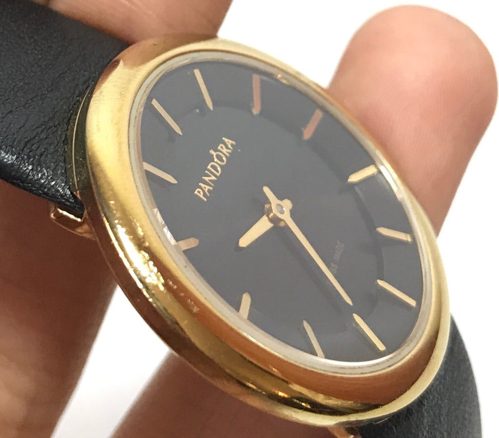 Pandora Black & Gold Leather Wrist Watch | Gently Used |