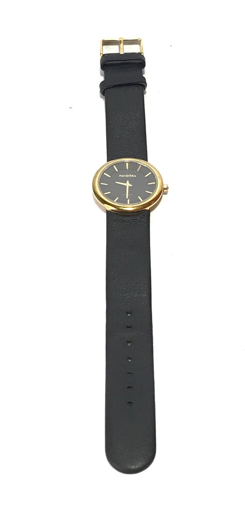 Pandora Black & Gold Leather Wrist Watch | Gently Used |
