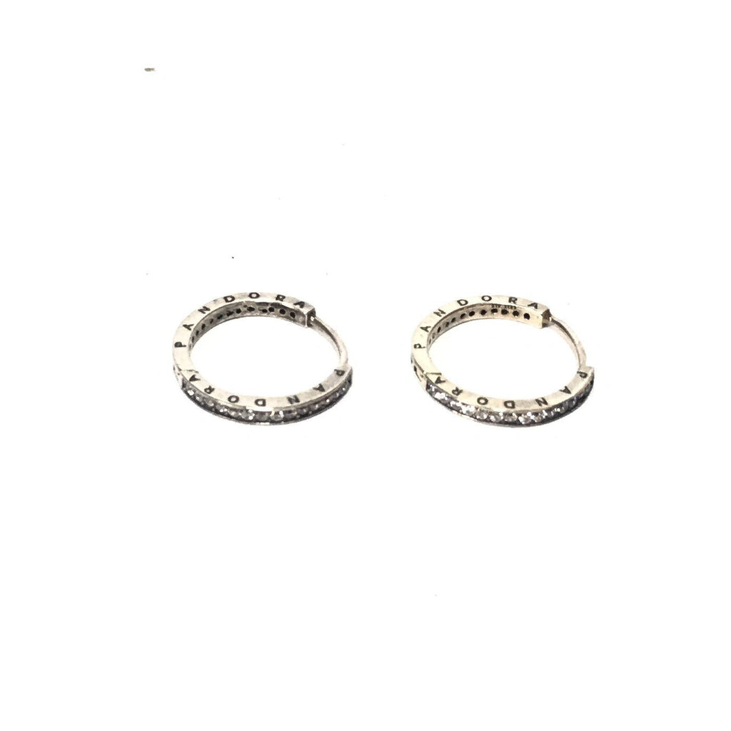 PANDORA Sterling Silver Zircon Hoop Earrings | Like New |
