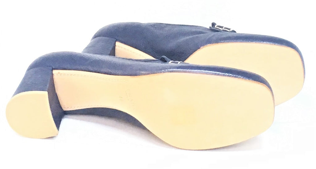 Prada Navy Blue Pebbled Leather Block Heels | Brand New |