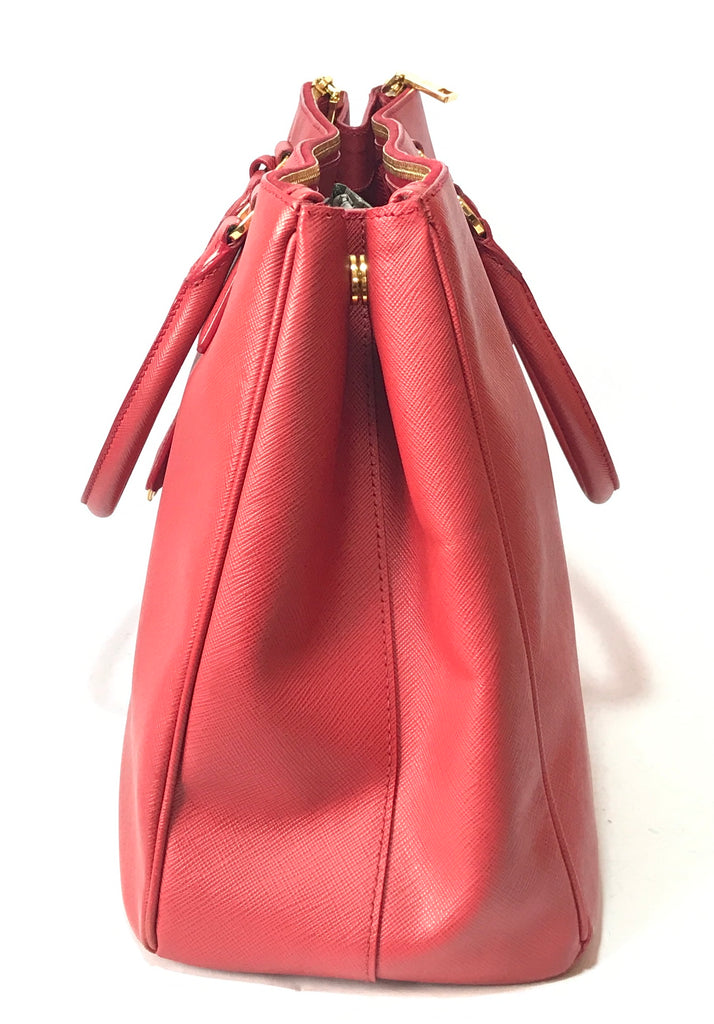 Prada Red Double Zip Large Saffiano Leather Tote | Pre Loved |