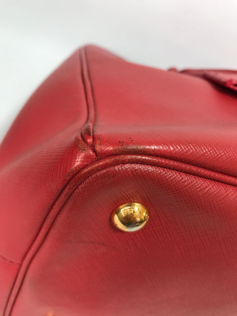 Prada Red Double Zip Large Saffiano Leather Tote | Pre Loved |