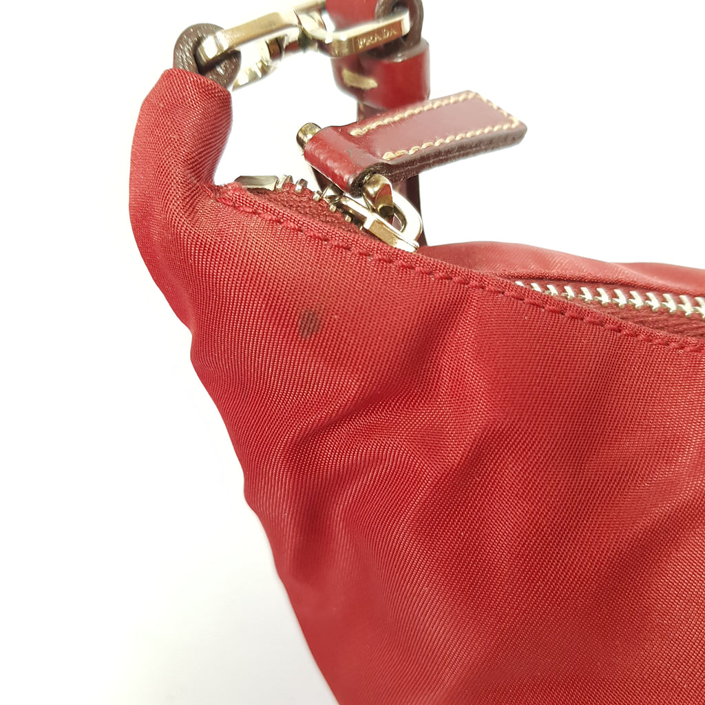 Prada Red Small Nylon Shoulder Bag | Pre Loved |
