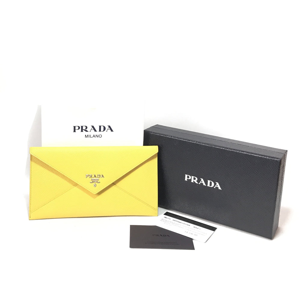 Prada Yellow Saffiano Leather Envelope Wallet | Brand New |