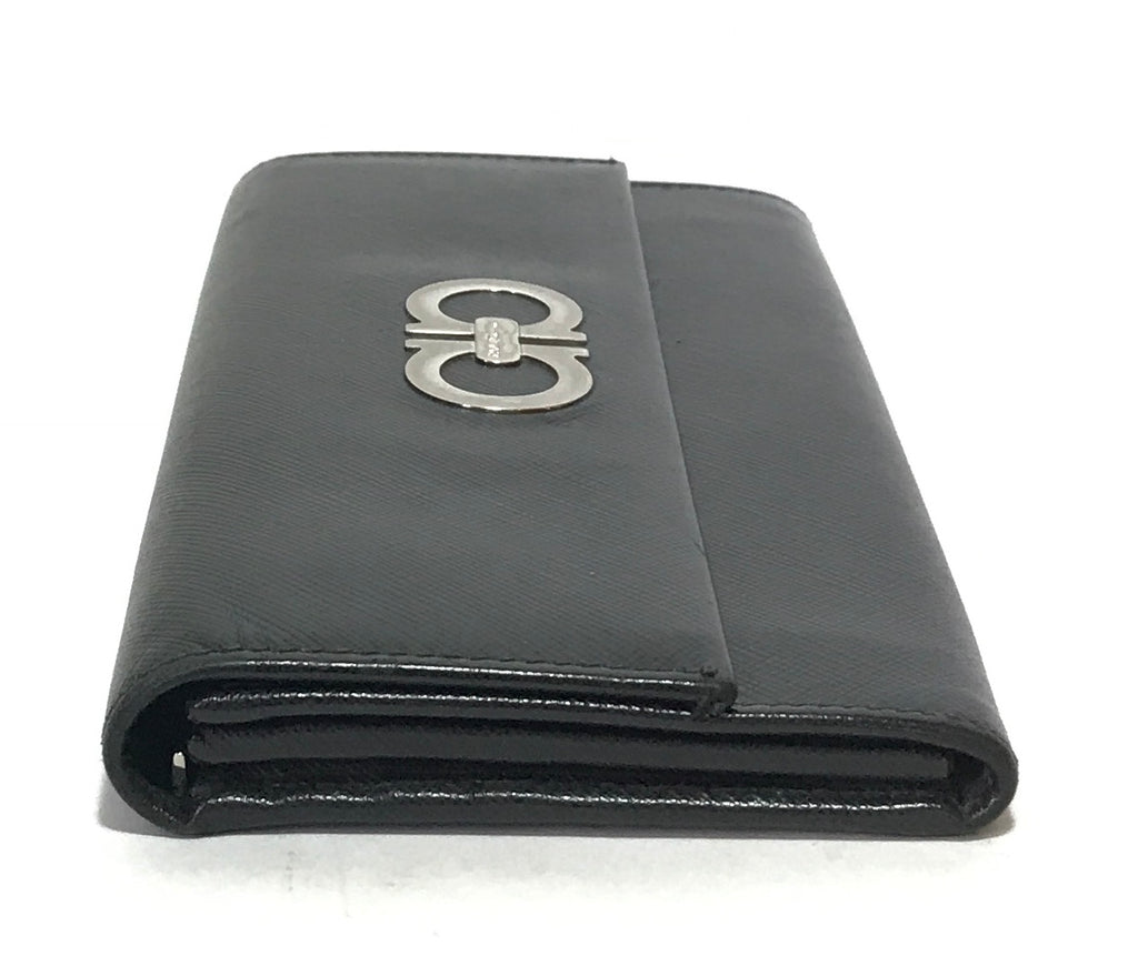 Salvatore Ferragamo Black Leather Logo Continental Wallet | Pre Loved |
