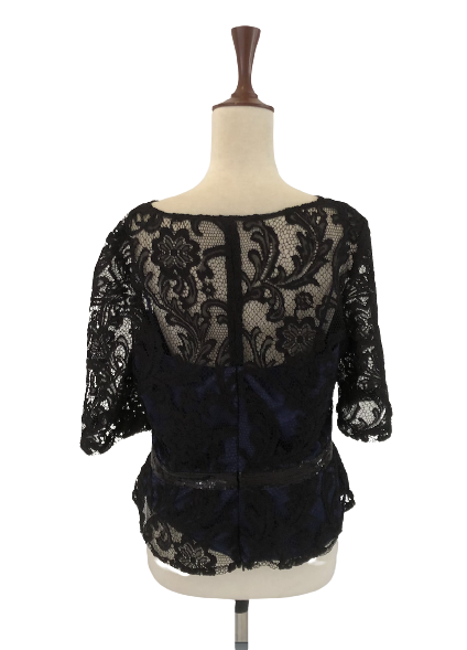 Emma Street Black Lace Top with Blue Slip | Gently Used |
