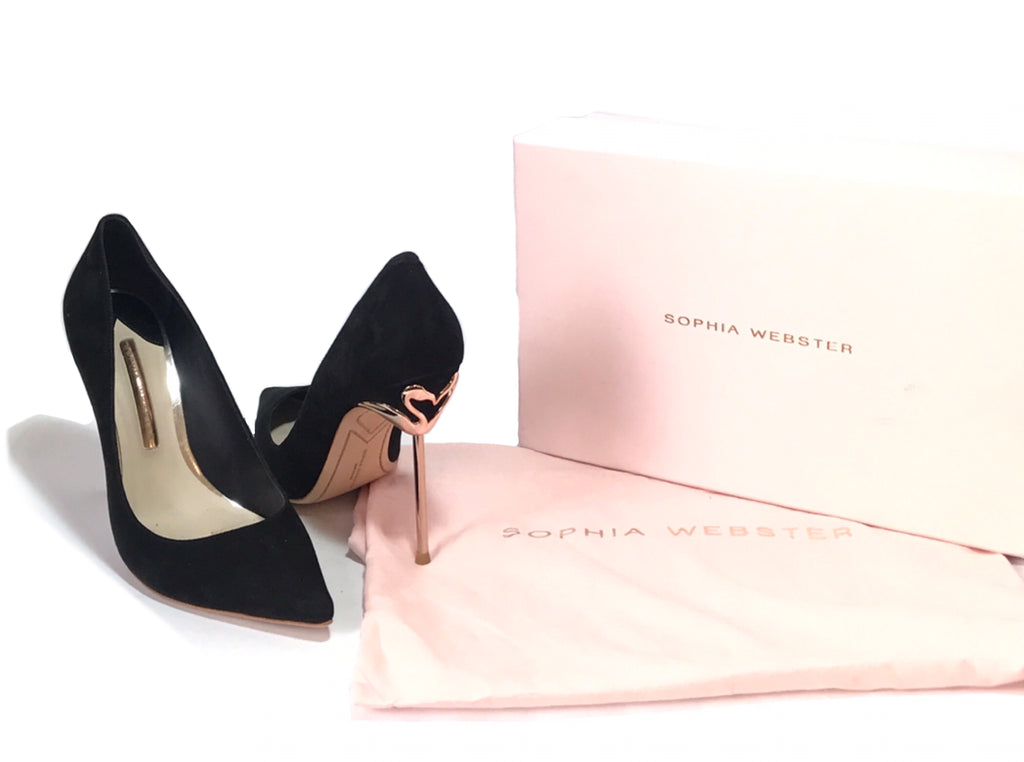 Sophia Webster Coco Flamingo Black Suede Heels Gently Used