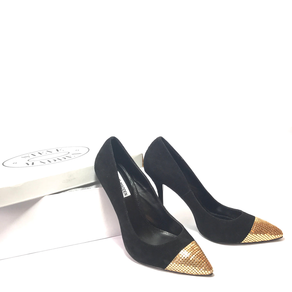 Steve Madden Black & Gold Suede Stiletto Pumps | Gently Used |