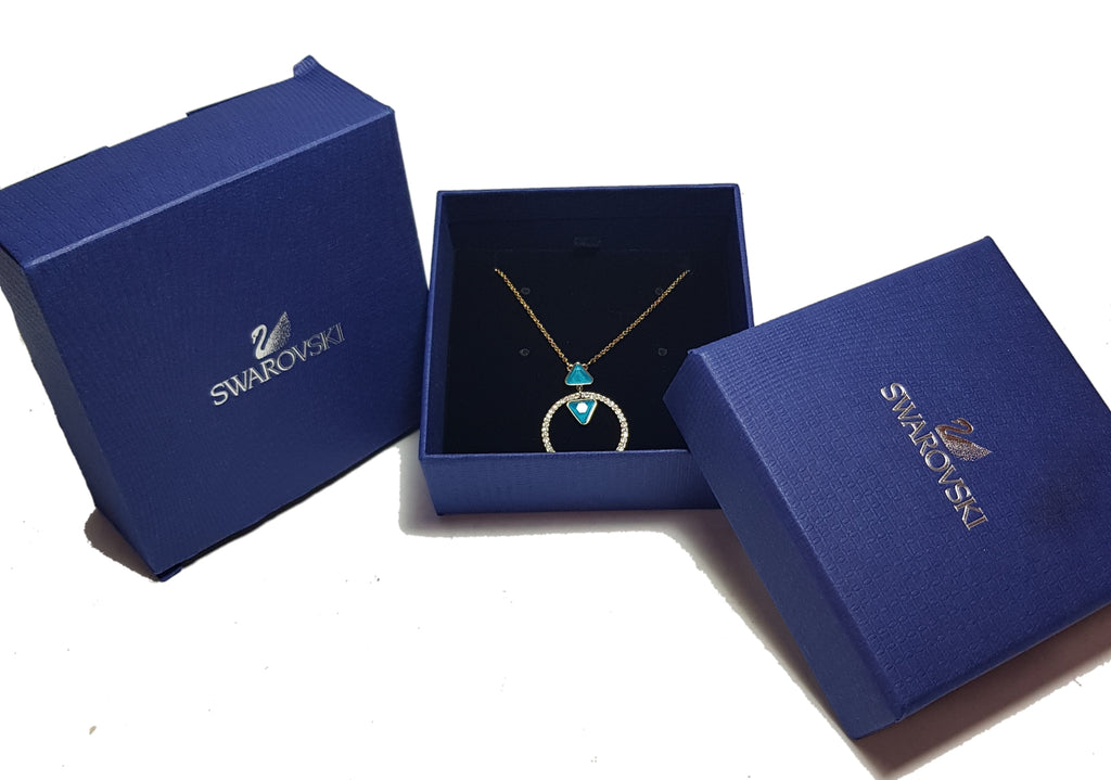 Swarovski Circle Turquoise & Rhinestone Necklace | Brand New |