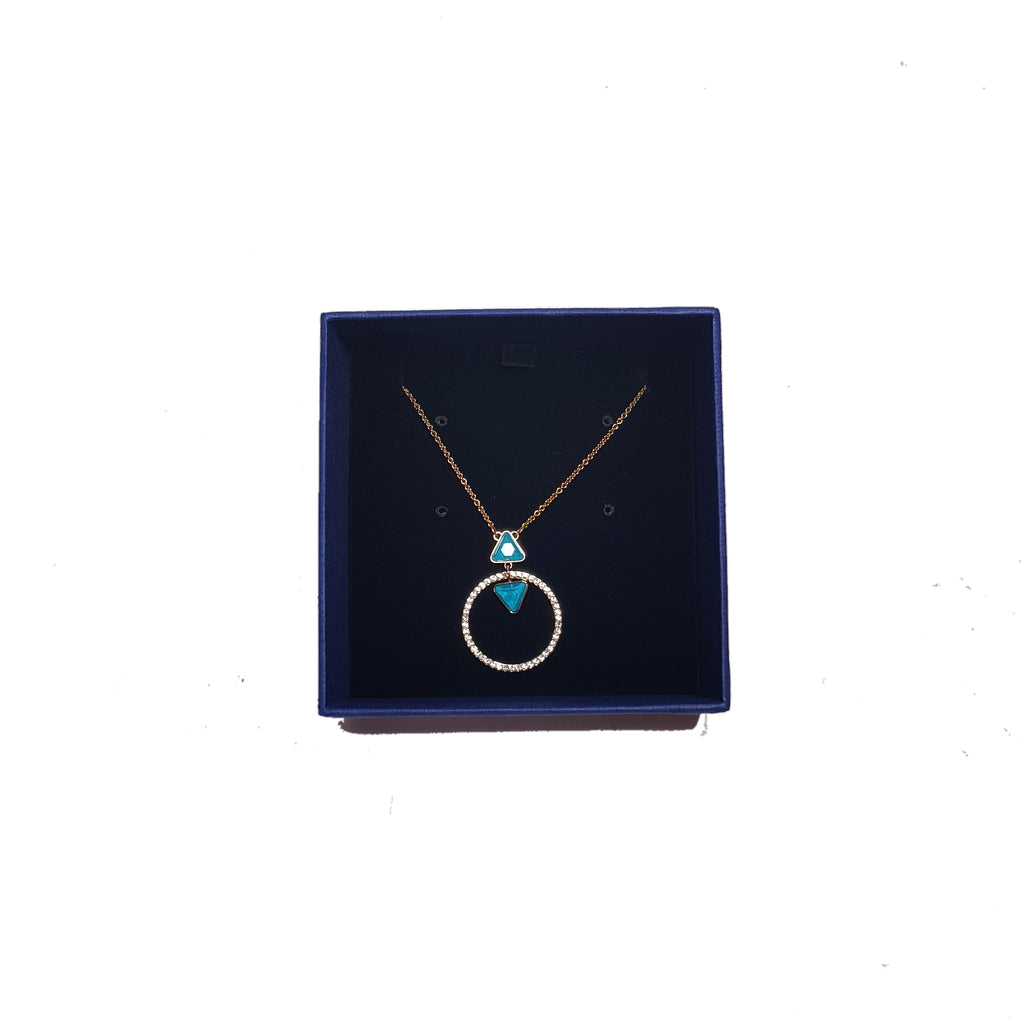 Swarovski Circle Turquoise & Rhinestone Necklace | Brand New |