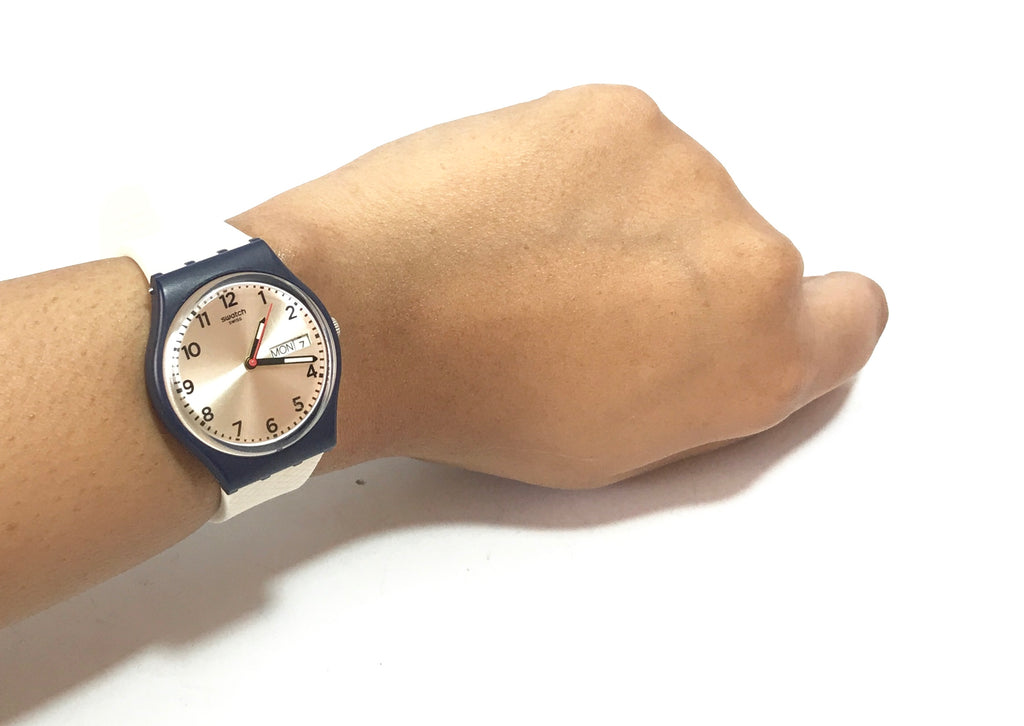 Swatch White & Navy Unisex Wrist Watch | Like New |