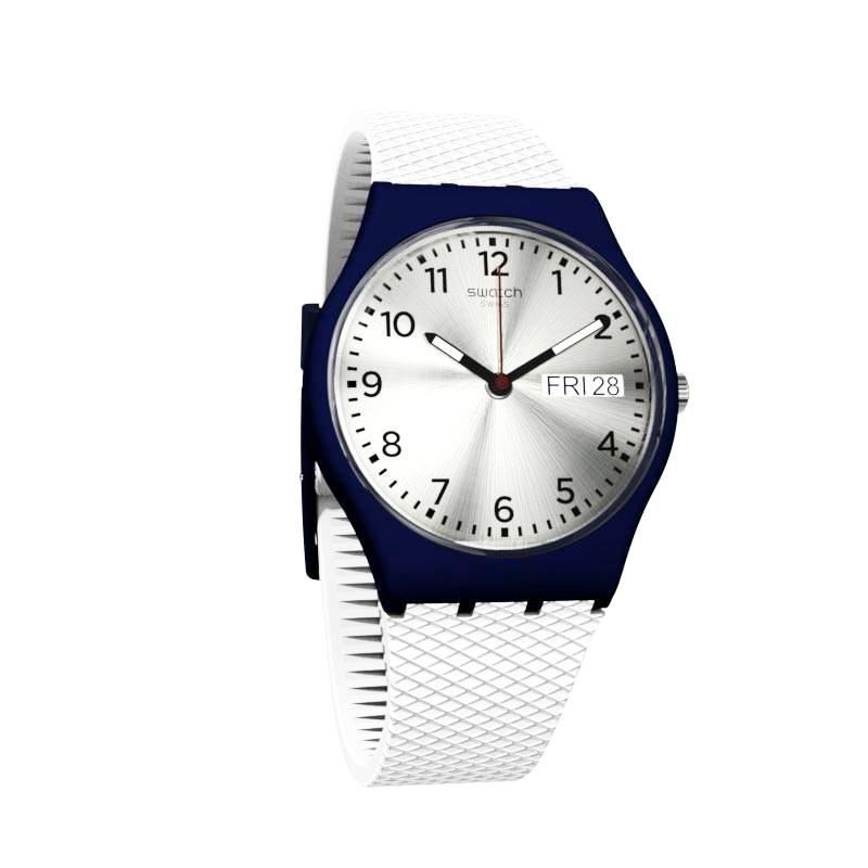 Swatch White & Navy Unisex Wrist Watch | Like New |