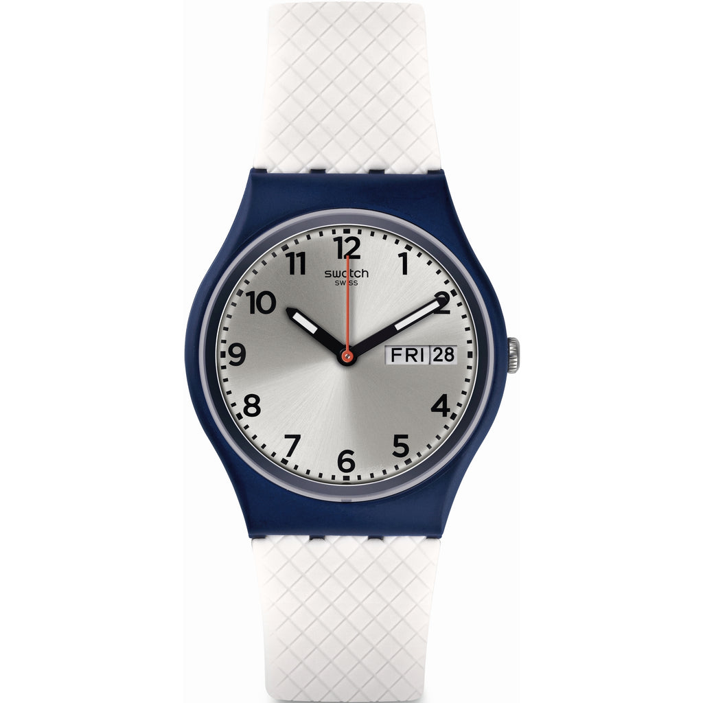 Swatch White & Navy Unisex Wrist Watch | Like New |