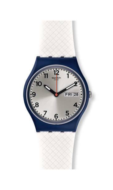 Swatch White & Navy Unisex Wrist Watch | Like New |