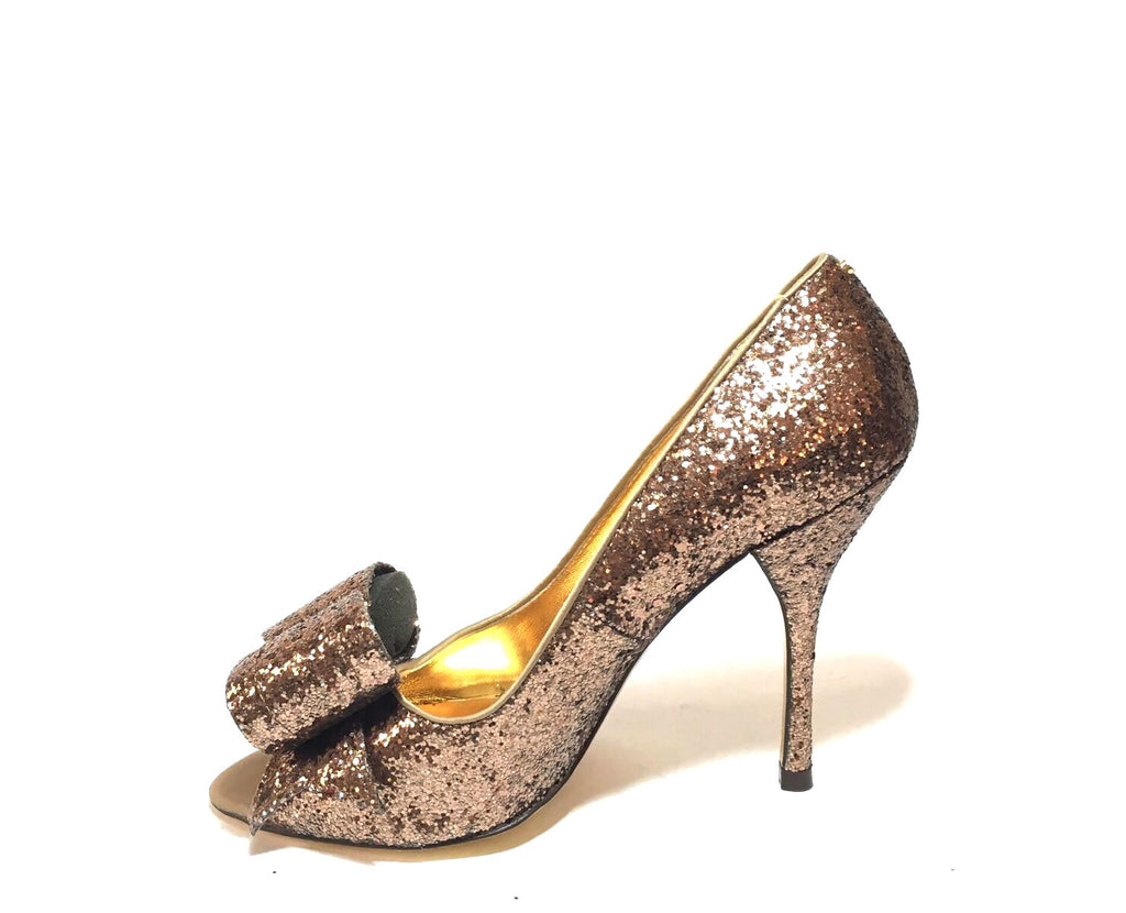 Ted Baker Bronze Glitter Bow Peep-toe Heels | Like New |
