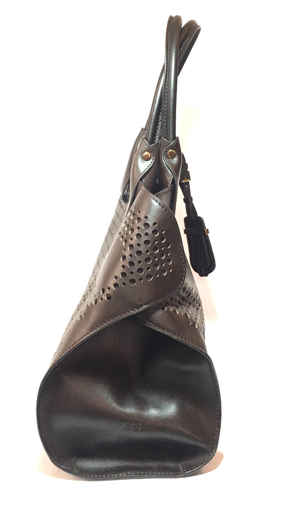 Tod's Dark Brown Leather Laser Cut Shoulder Bag | Like New |