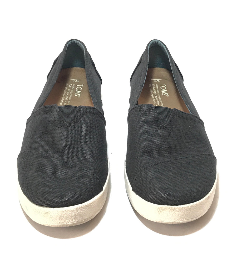 TOMS Black & White Canvas Slip-on Shoes | Gently Used |
