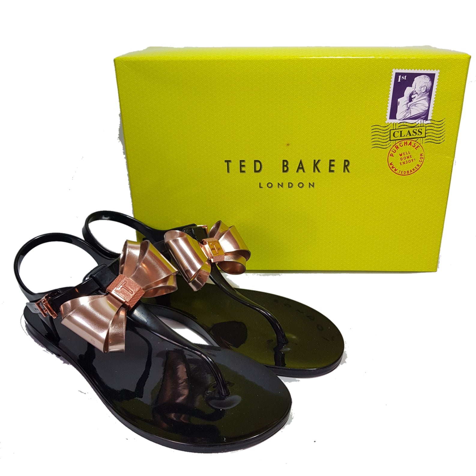 Ted Baker Black Rose Gold AINDA Jelly Sandals Gently Used Secret Stash