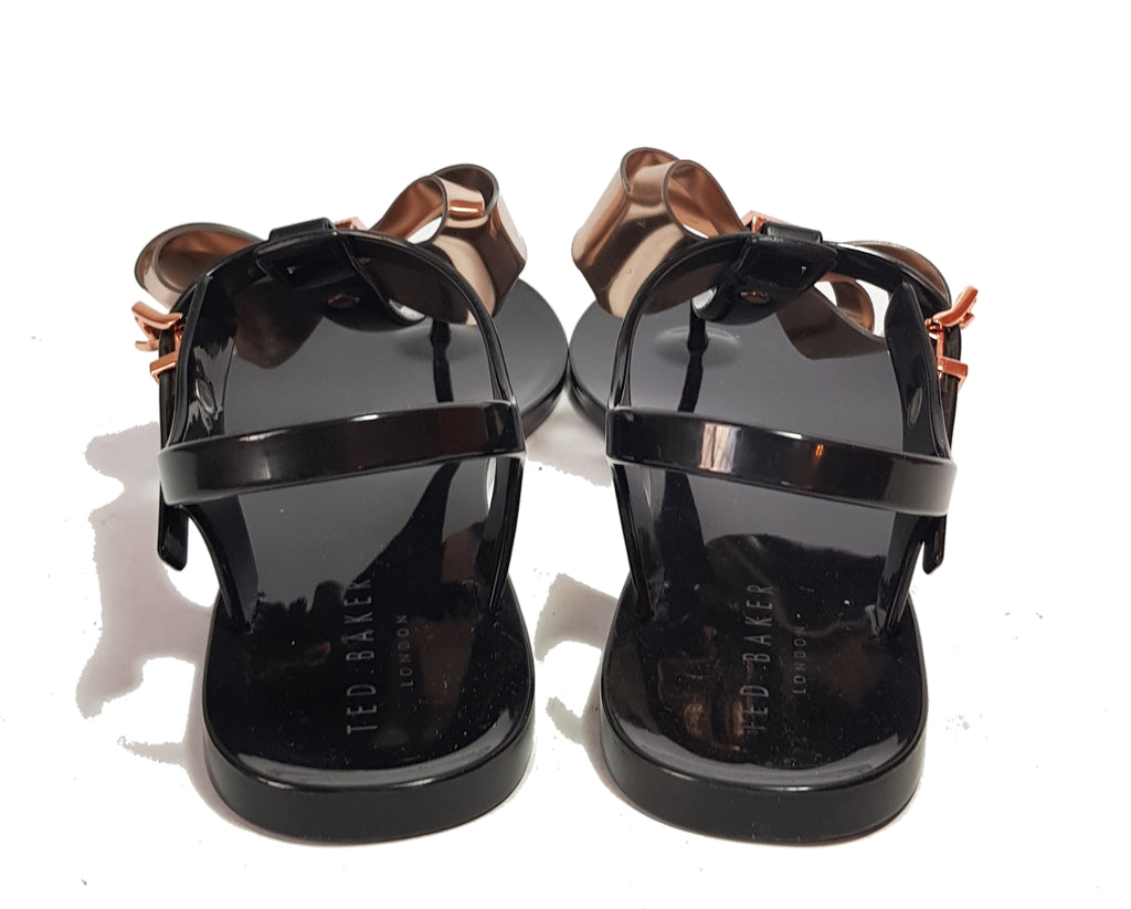 Ted Baker Black & Rose Gold 'AINDA' Jelly Sandals | Gently Used |