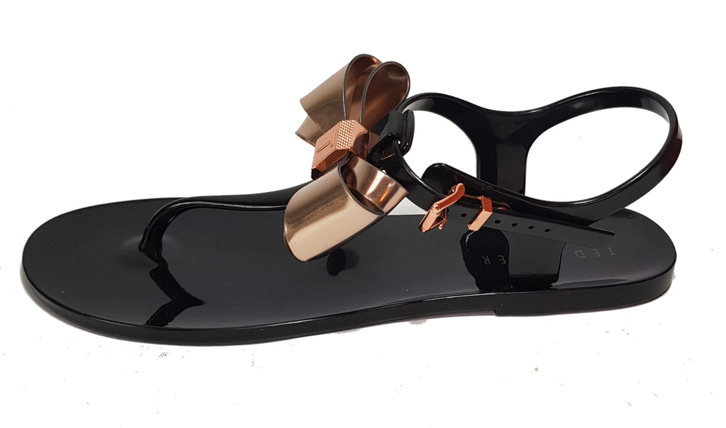 Ted Baker Black & Rose Gold 'AINDA' Jelly Sandals | Gently Used |