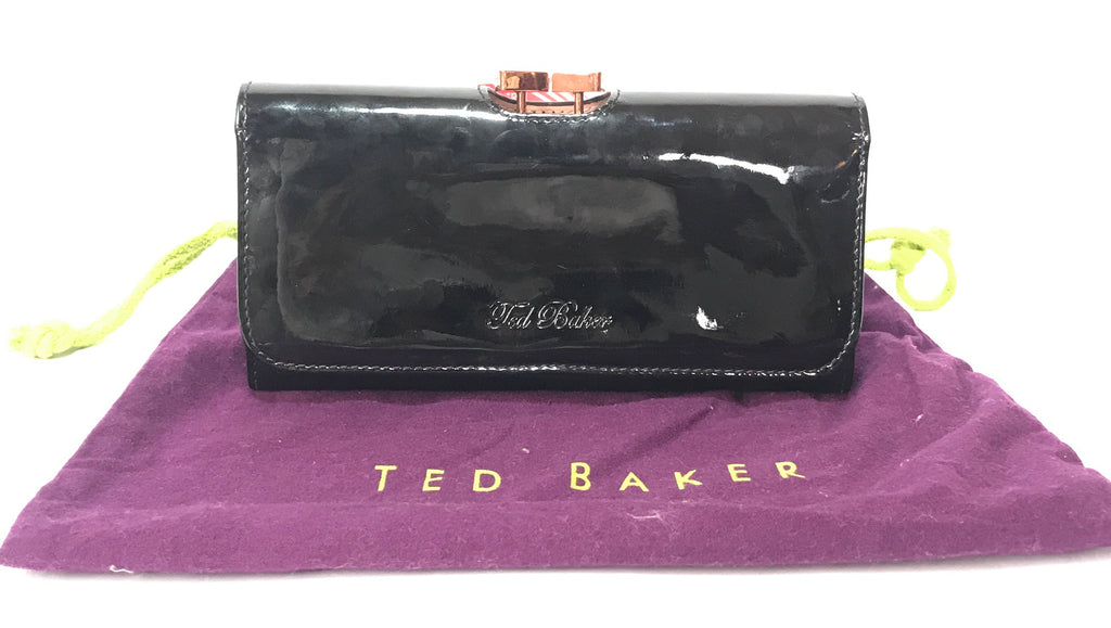 Ted Baker Black Patent Leather Crystal Bobble Long Wallet | Pre Loved |