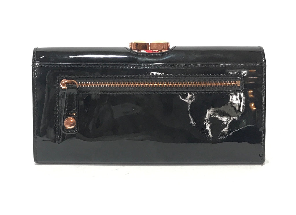 Ted Baker Black Patent Leather Crystal Bobble Long Wallet | Pre Loved |