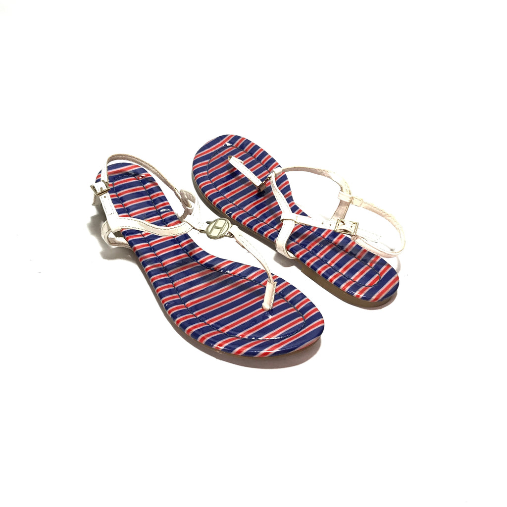 Tommy Hilfiger White and Striped Thong Sandals | Pre Loved |