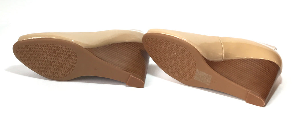 Tory Burch 'Jade' Burnt Almond Peep Toe Wedges | Brand New |