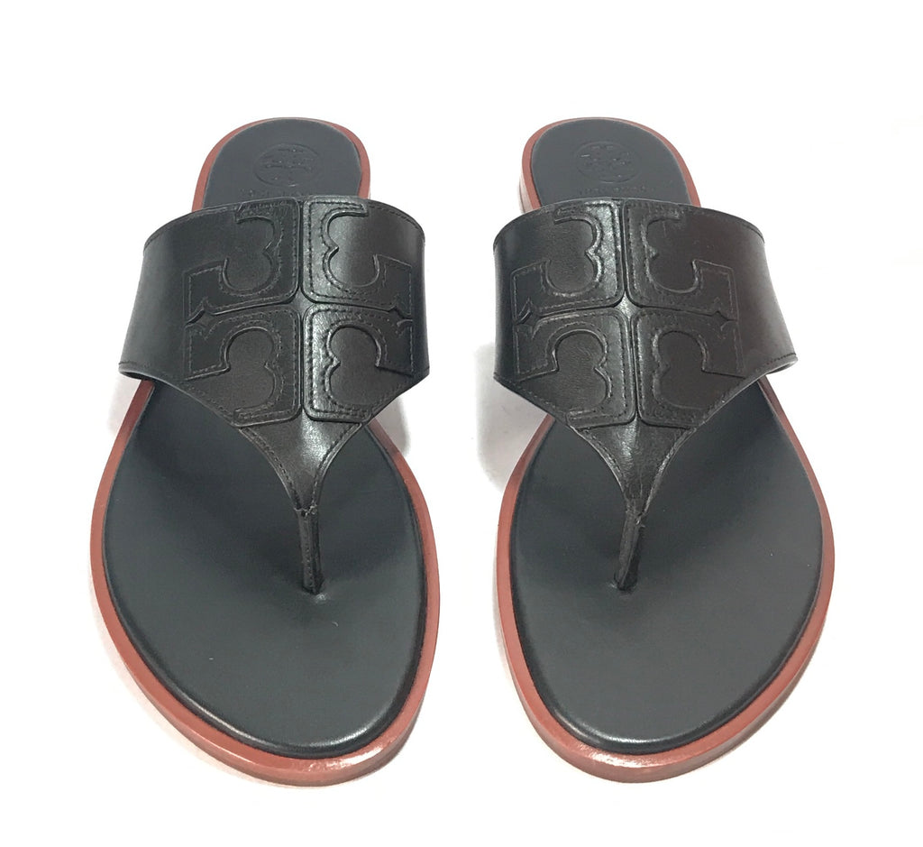 Tory Burch Black Leather 'JAMIE' Thong Sandals | Brand New |