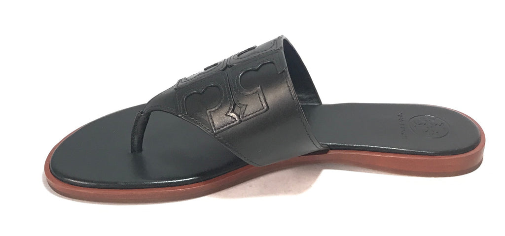 Tory Burch Black Leather 'JAMIE' Thong Sandals | Brand New |