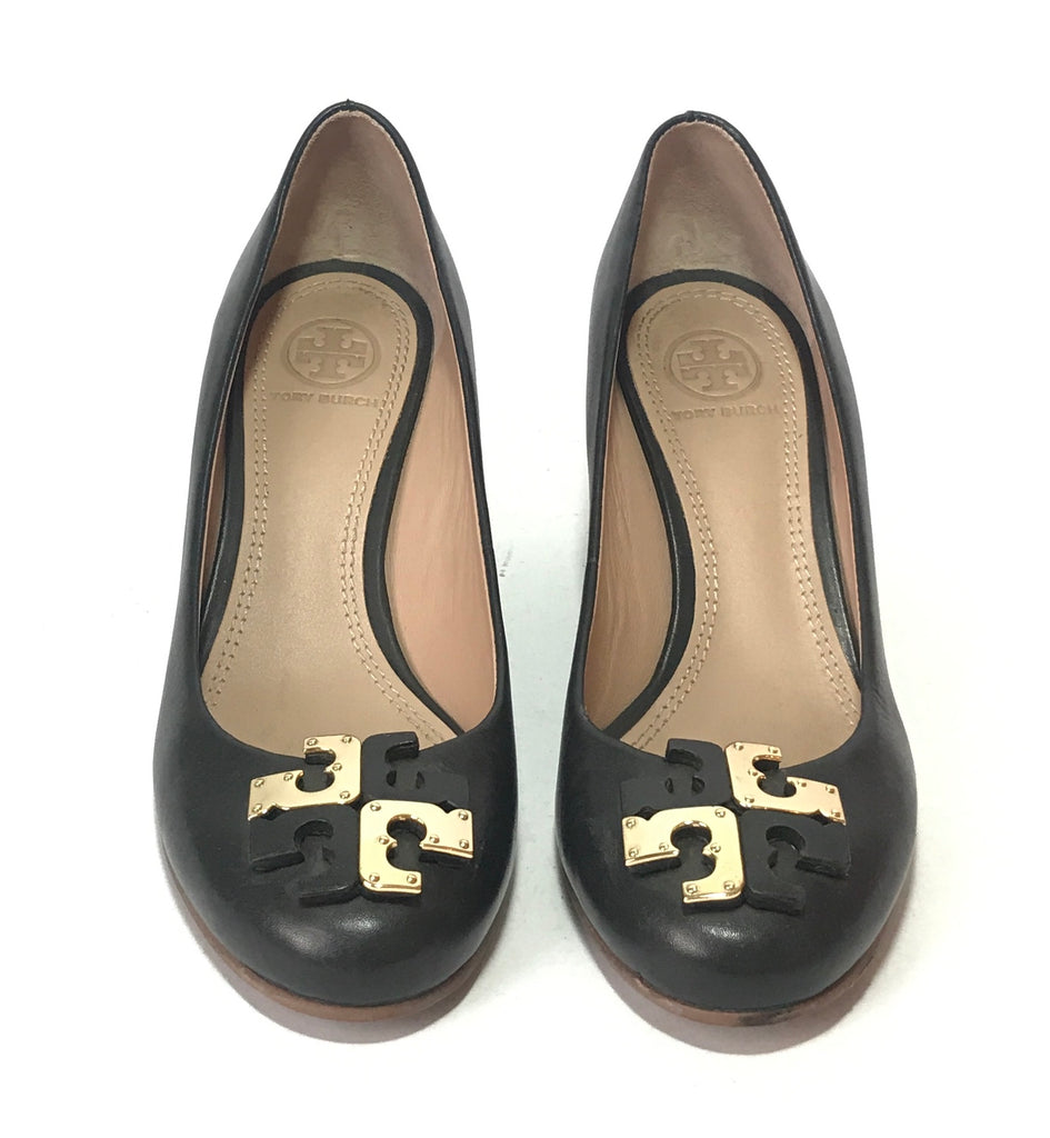 Tory Burch Black Leather 'Lowell' Wedges | Gently Used |