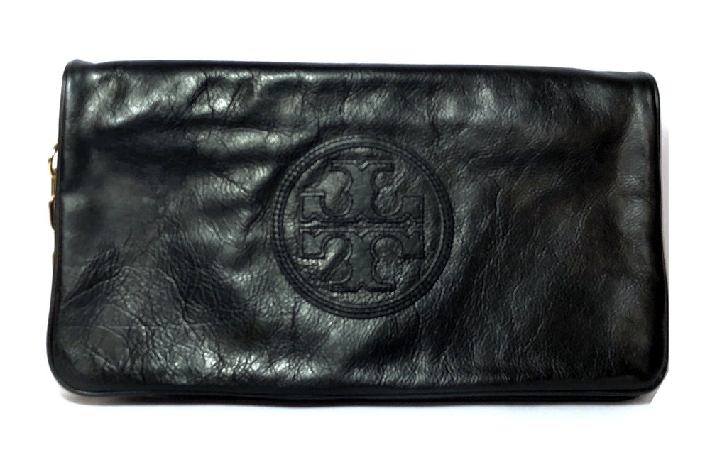 Tory Burch 'REVA BOMBE' Black Textured Leather Clutch | Gently Used |