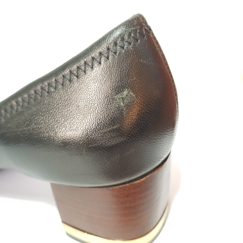 Tory Burch 'Reva' Black Leather Block Heel Pumps | Pre Loved |